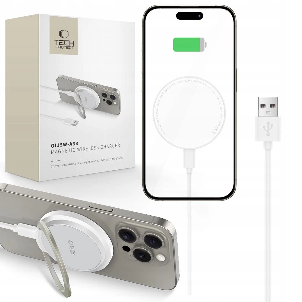 Indukcinis įkroviklis Su Usb-a - Usb-c magsafe Kabelio Laikikliu - Baltas