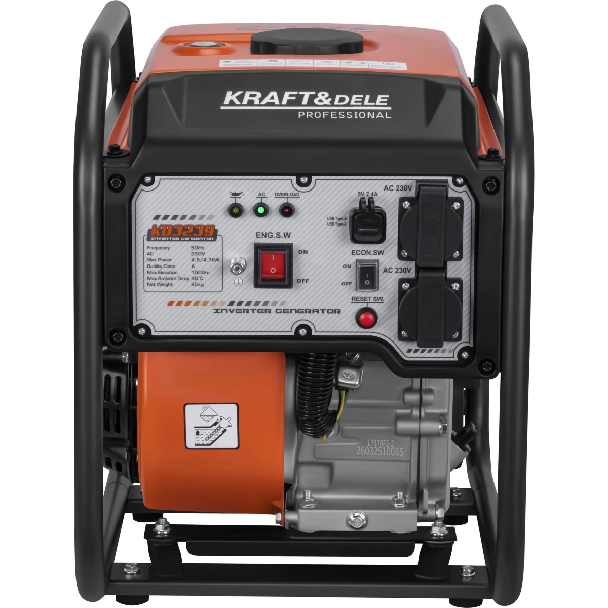 Inverterinis benzininis elektros generatorius KRAFT&amp;DELE 4,7 kW, 230 V KD3239