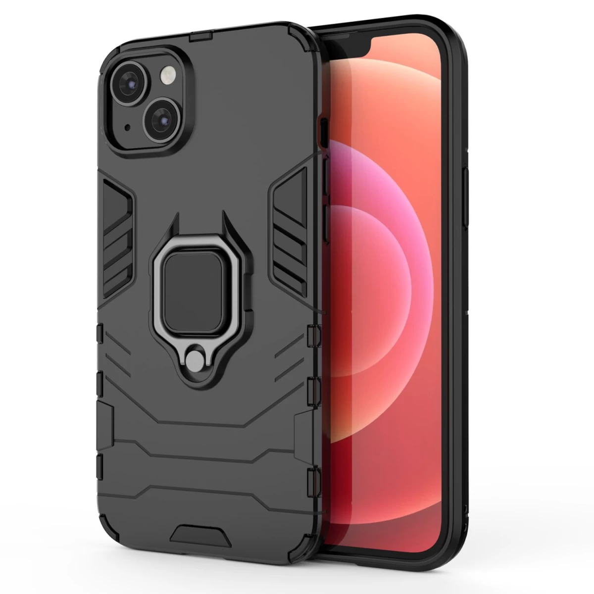 iphone 14 Plus šarvuotas Dėklas Su Magnetiniu Laikikliu žiedas Juodas