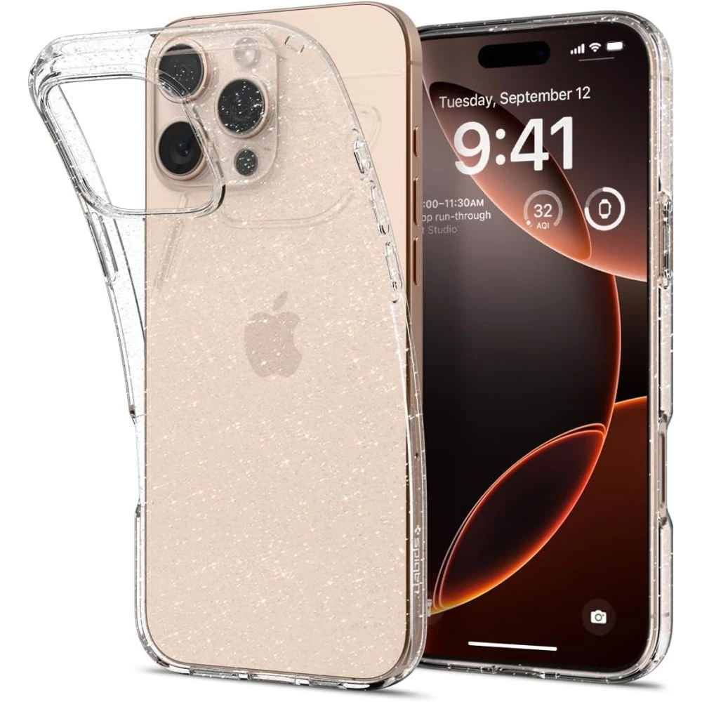 iphone 16 Pro Max Skystųjų Kristalų Dėklas - Skaidrus Brokatas