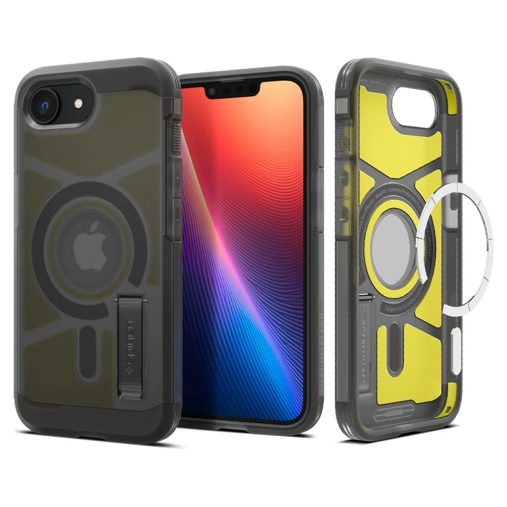 iphone 16e Galinis Dėklas Su Stovu tough Armor Magsafe - Skaidrus Pilkas
