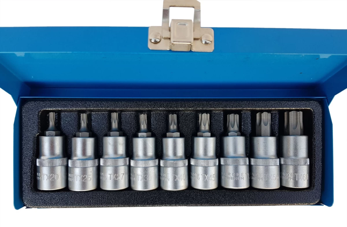 Įpresuotų antgalių rinkinys | 12.5 mm (1/2) | T-Star (Torx) T20 - T60 | 9 vnt. (KR122009B)