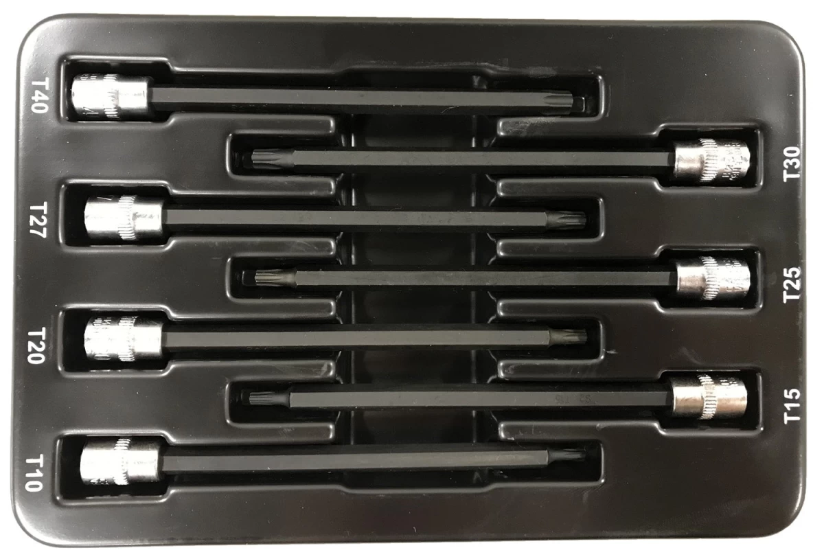 Įpresuotų antgalių rinkinys | 6.3 mm (1/4) | T-Star (Torx) S2 | T10 - T40 | 7 vnt. (S1107)