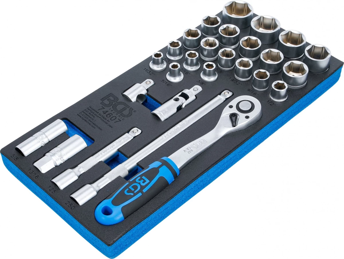 Įrankių dėklas 1/3: Galvučių rinkinys | Coliniai dydžiai | 12,5 mm (1/2) | 27 vnt. (74607)