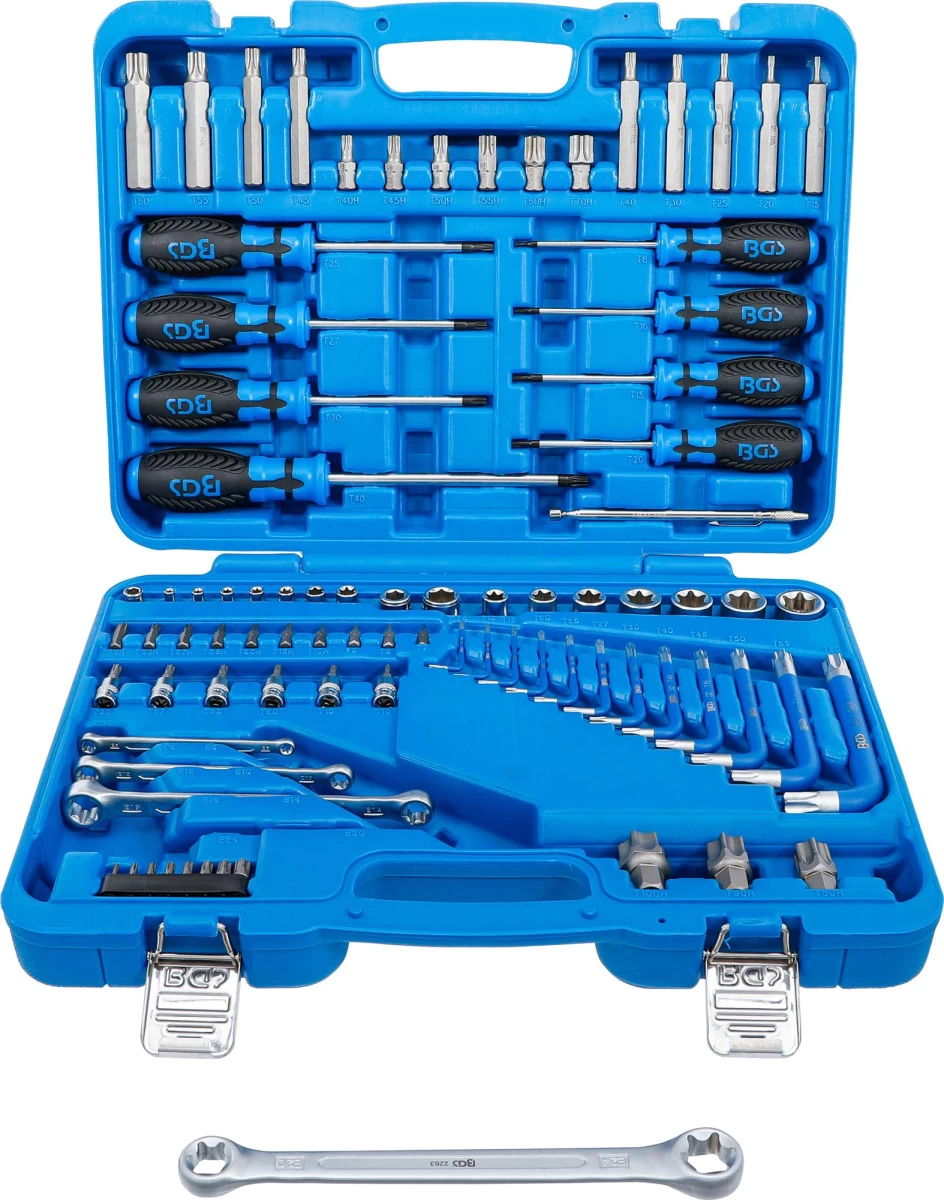 Įrankių rinkinys | 6.3 mm (1/4 ) + 12.5 mm (1/2) | E-Type / T-Star (Torx) | 84 vnt. (7849)