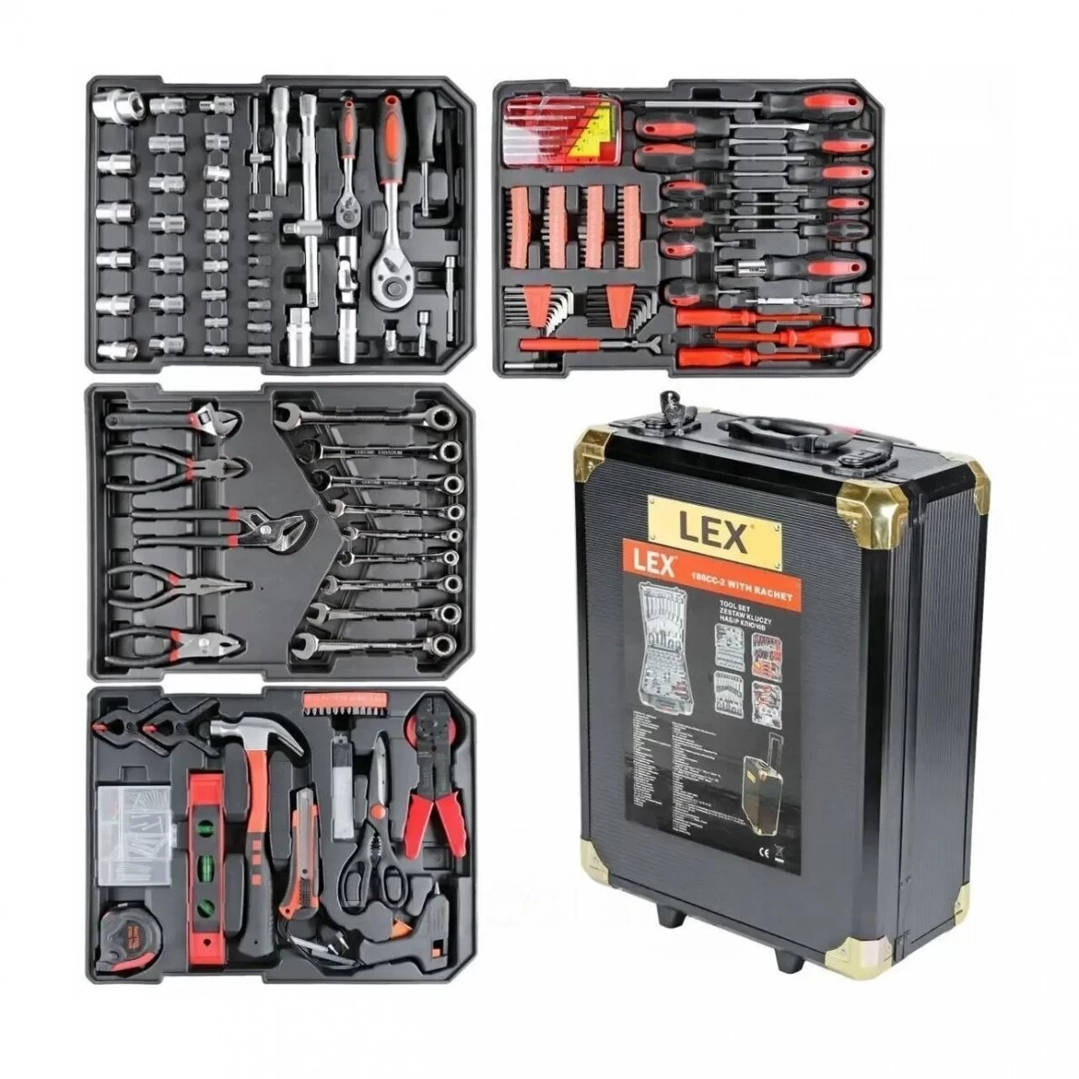 Įrankių rinkinys aliuminiame lagamine | terkšliniai raktai | su ratukais | 188 vnt. (SK58288)