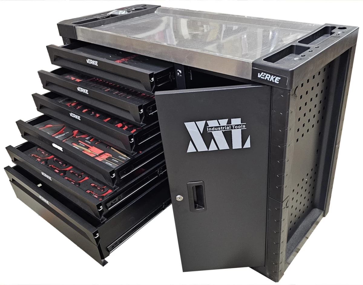 Įrankių spintelė ant ratukų XXL | metalinis starviršis | su įrankiais | 7 stalčiai / 1 durelės (H7008)