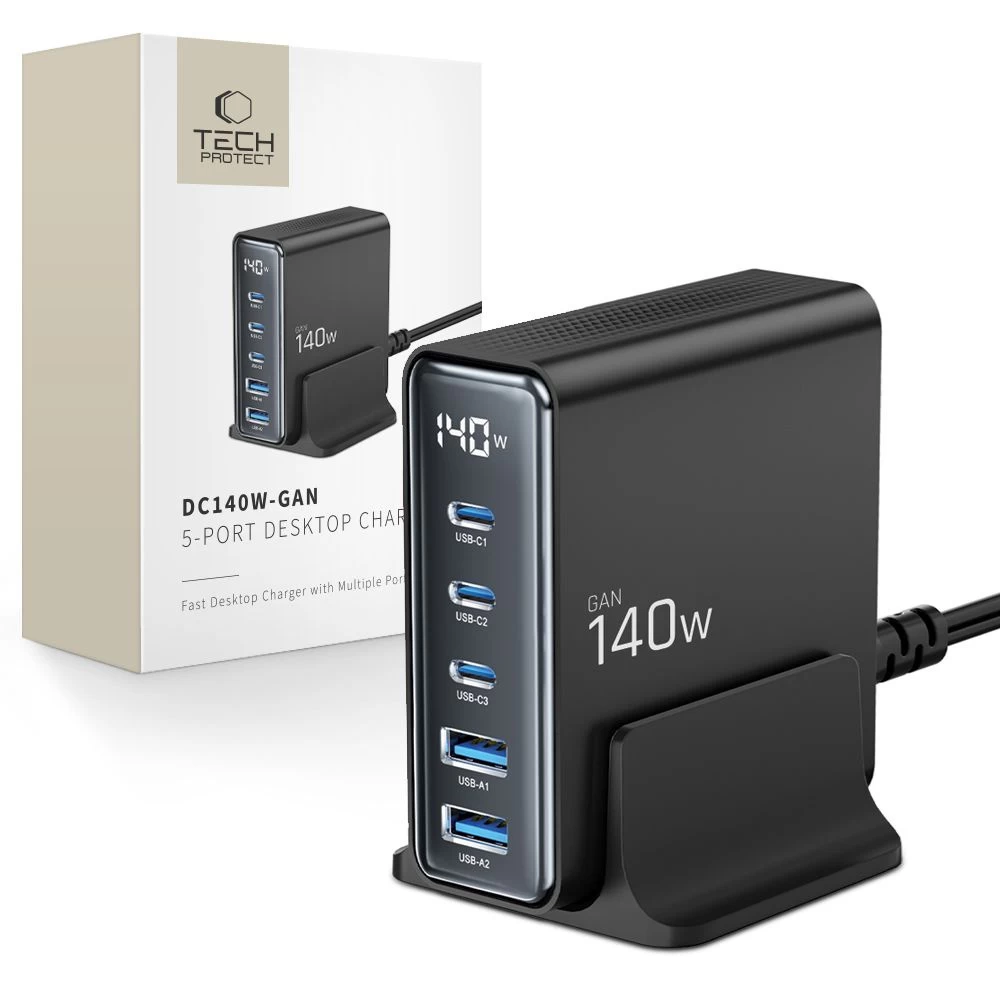 įrenginių Su Ekranu įkrovimo Stotelė 3x Usb-c 2x Usb-a Gan 140 W - Juoda