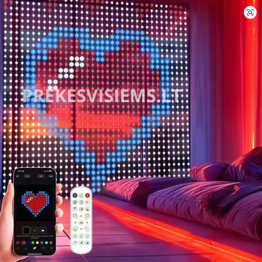Išmanioji LED užuolaida 2×2 m, 400LED (APP + pultelis, USB 5V)