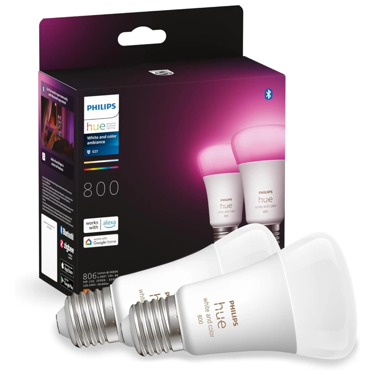 Išmanios lemputės Philips Hue White and Colour Ambience 800 | E27 | 2vnt