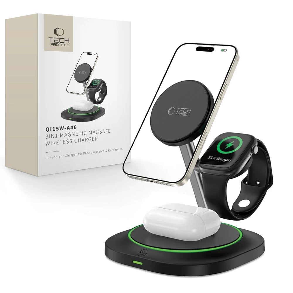 Išmaniųjų Telefonų Išmaniųjų Laikrodžių Ausinių Indukcinis įkroviklis 3-in-1 Magnetic Magsafe - Juodas
