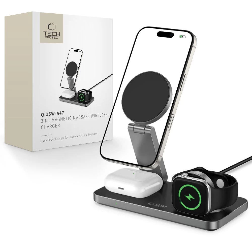 Išmaniųjų Telefonų Išmaniųjų Laikrodžių Ausinių Indukcinis įkroviklis 3-in-1 Su Usb-c Kabeliu - Juodas