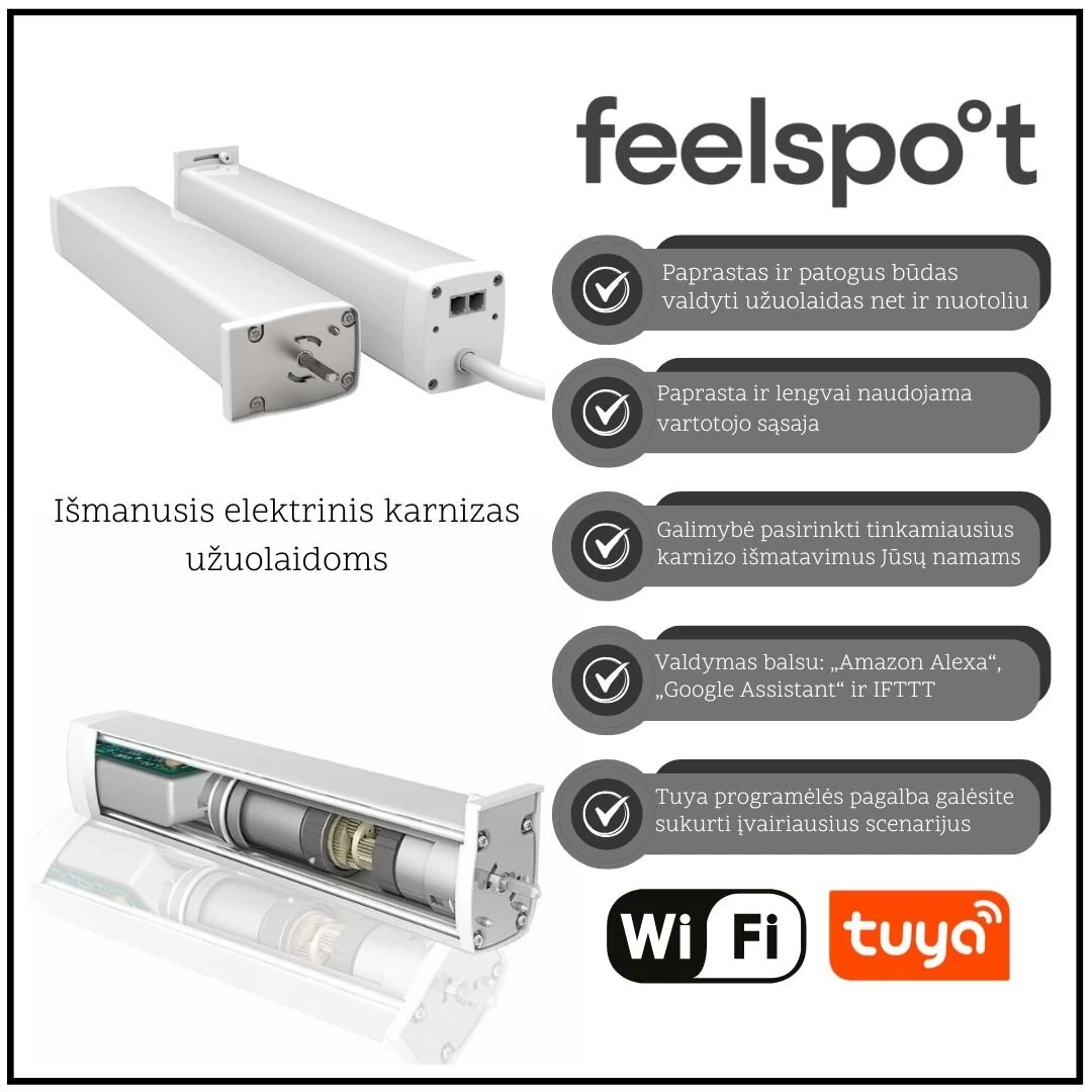 Išmanusis elektrinis užuolaidų bėgelis (5.2m) Feelspot FS-CM05W-5W WiFi, Tuya Išmanusis elektrinis užuolaidų bėgelis (5.2m) Feelspot FS-CM05W-5W WiFi, Tuya
