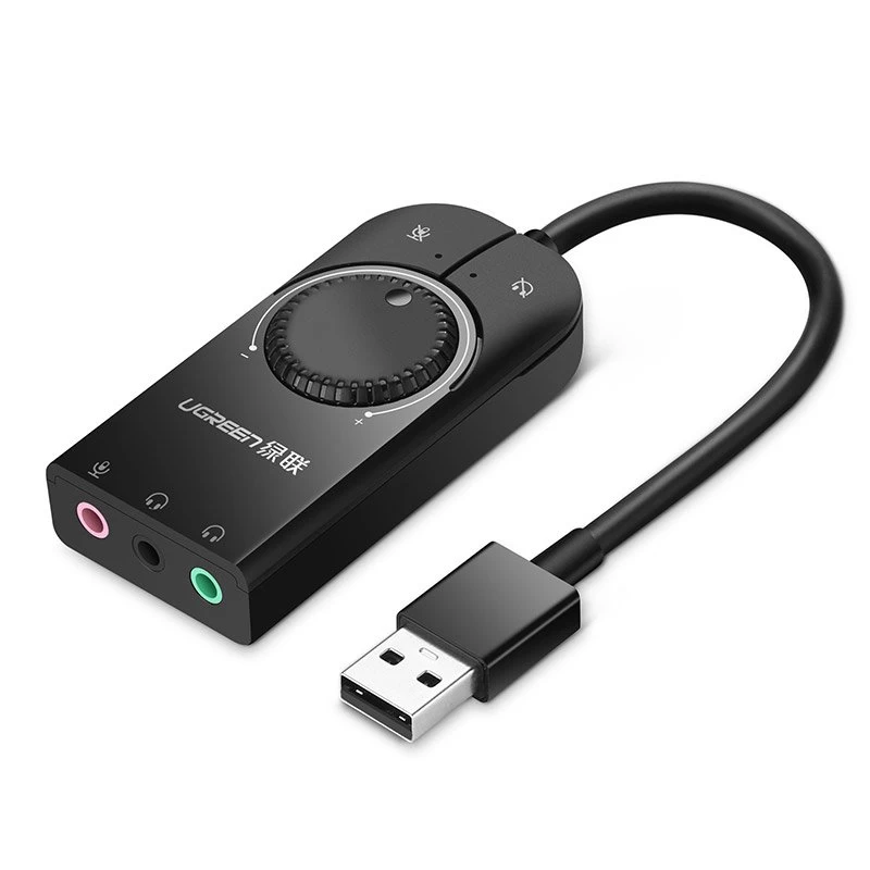 Išorinės Garso Plokštės Usb Adapteris - 3,5 Mm Mini Lizdas Su Garsumo Reguliatoriumi 15 Cm Juodas Išorinės Garso Plokštės Usb Adapteris - 3,5 Mm Mini Lizdas Su Garsumo Reguliatoriumi 15 Cm Juodas