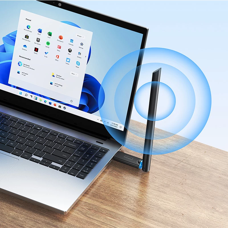 Išorinis Usb Wifi 2.4ghz 5ghz 650mbps Belaidis Usb Adapteris Su 6dbi Antena Juodas