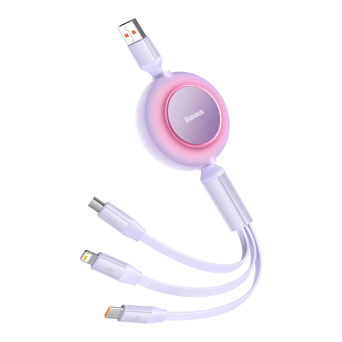 Ištraukiamas 3-in-1 Kabelis Usb Microusb + Iphone Lightning + Usb-c 66w 1,1 M Violetinės Spalvos Ištraukiamas 3-in-1 Kabelis Usb Microusb + Iphone Lightning + Usb-c 66w 1,1 M Violetinės Spalvos