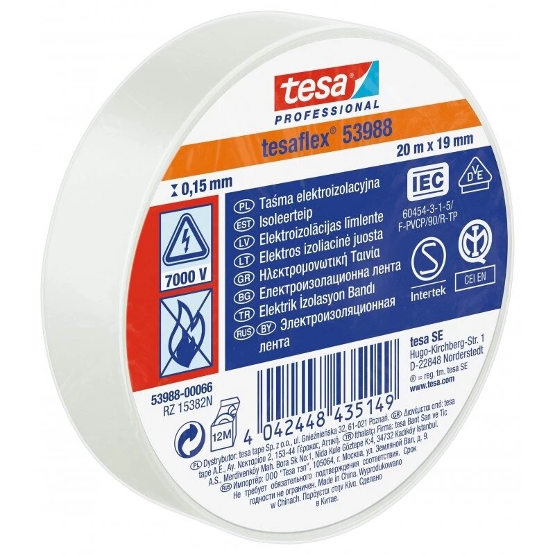 Izoliacinė juosta TESA Tesaflex 53988, 19mm 20m balta sp.