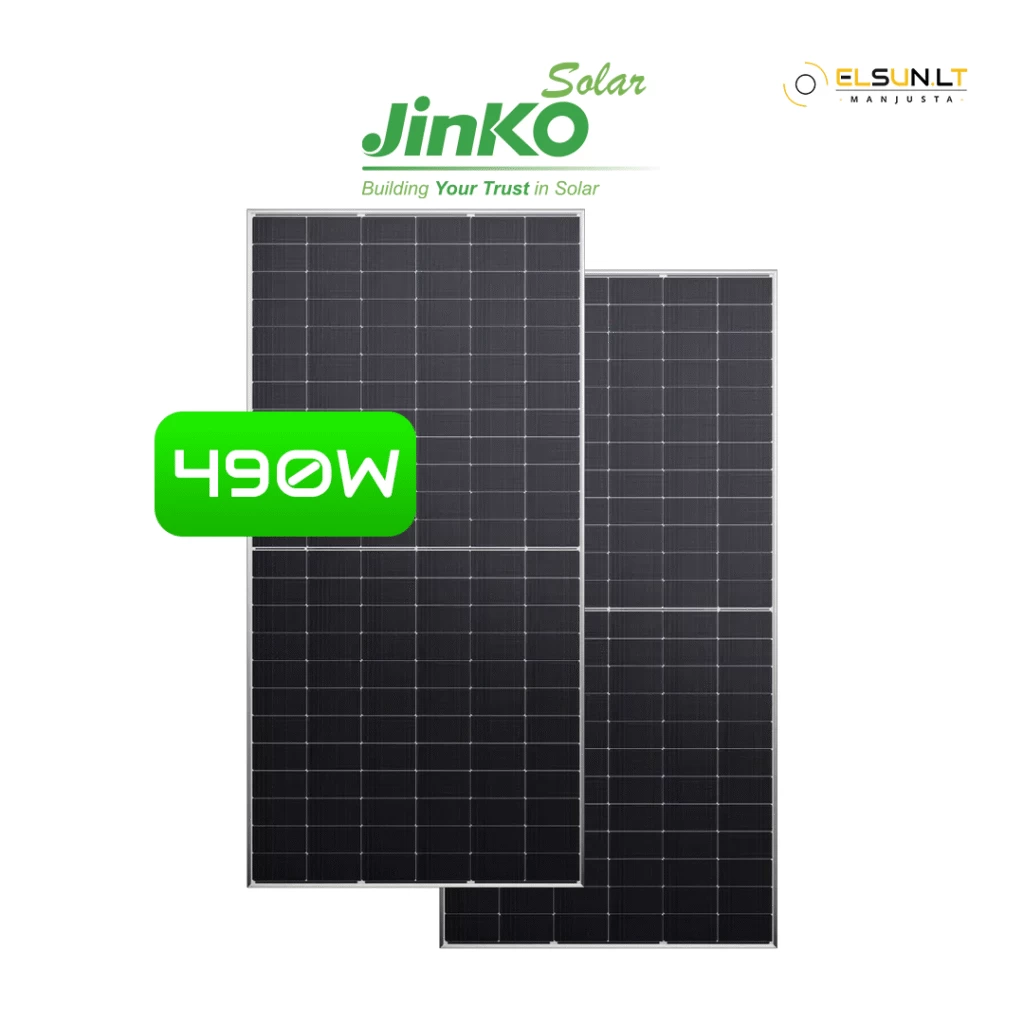 Jinko Tiger Neo N-type 60HL4-V-F8 490W, stiklas/plastikas, juodas rėmas