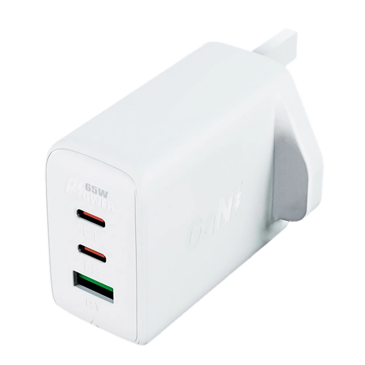 Jk Gan 65w Angliškas Kištukinis įkroviklis 1x Usb 2x Usb-c Pd Baltas