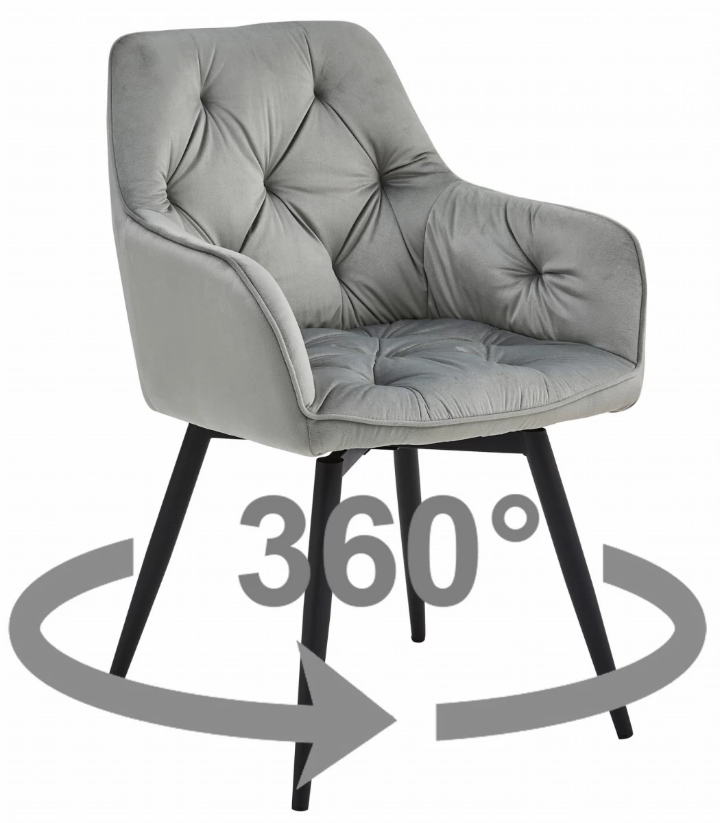 Jork360 Kėdė - Sidabriškai Pilkas Aksomas / Juodos Kojos X 1