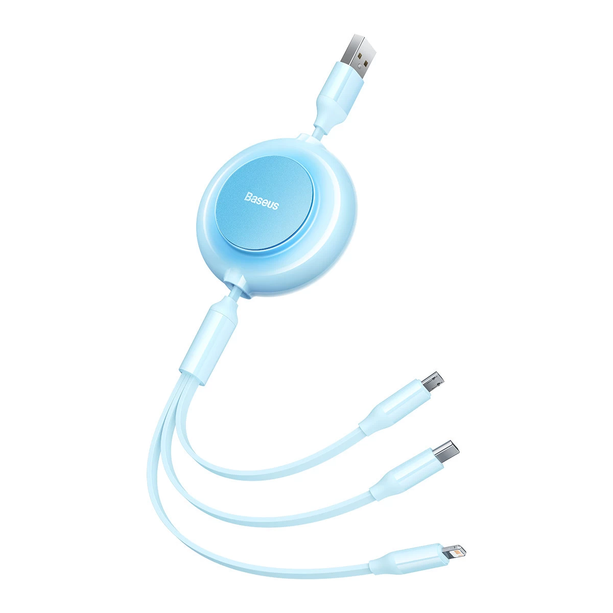 Kabelis 3in1 Su įtraukikliu Usb Microusb Apple Usb-c 3,5a 1,1 M Mėlynas