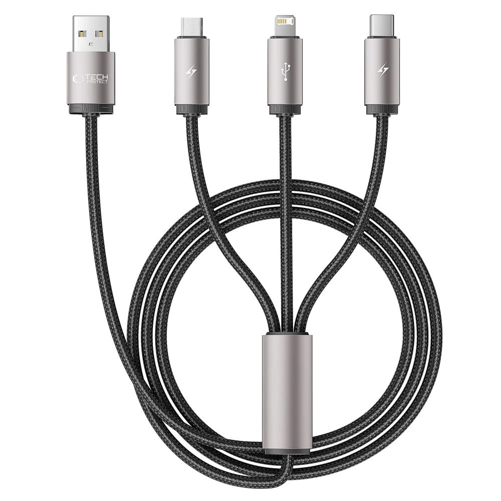 Kabelis 3in1 Usb-a - lightning / Usb-c / micro Usb 1 M - Pilkas