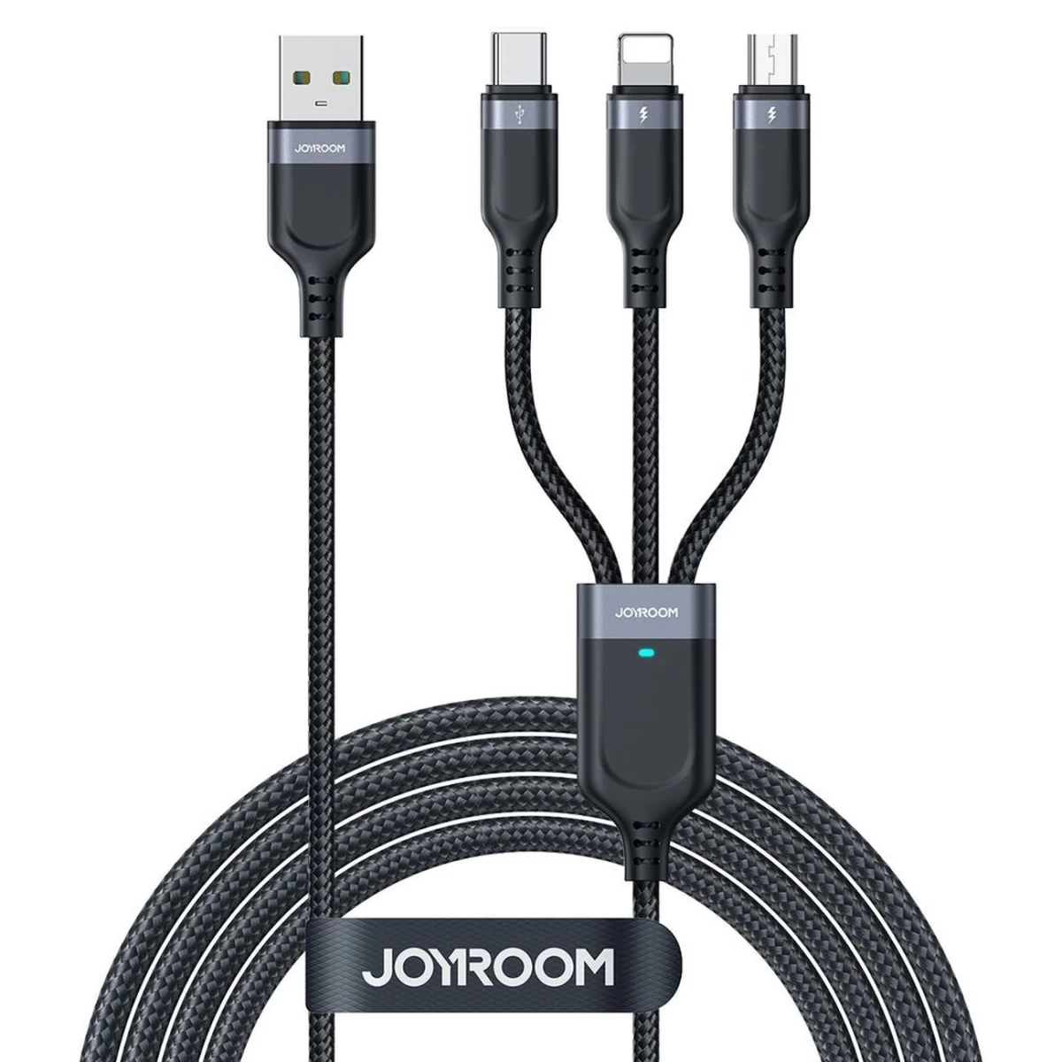 Kabelis 3in1 Usb-a - Lightning Usb-c Microusb 1,2 M - Juodas