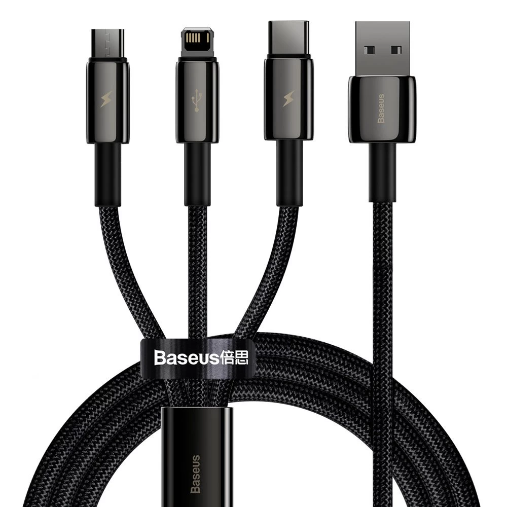 Kabelis 3in1 Usb Usb-c Iphone Lightning Microusb 3,5 A 1,5 M Juodas
