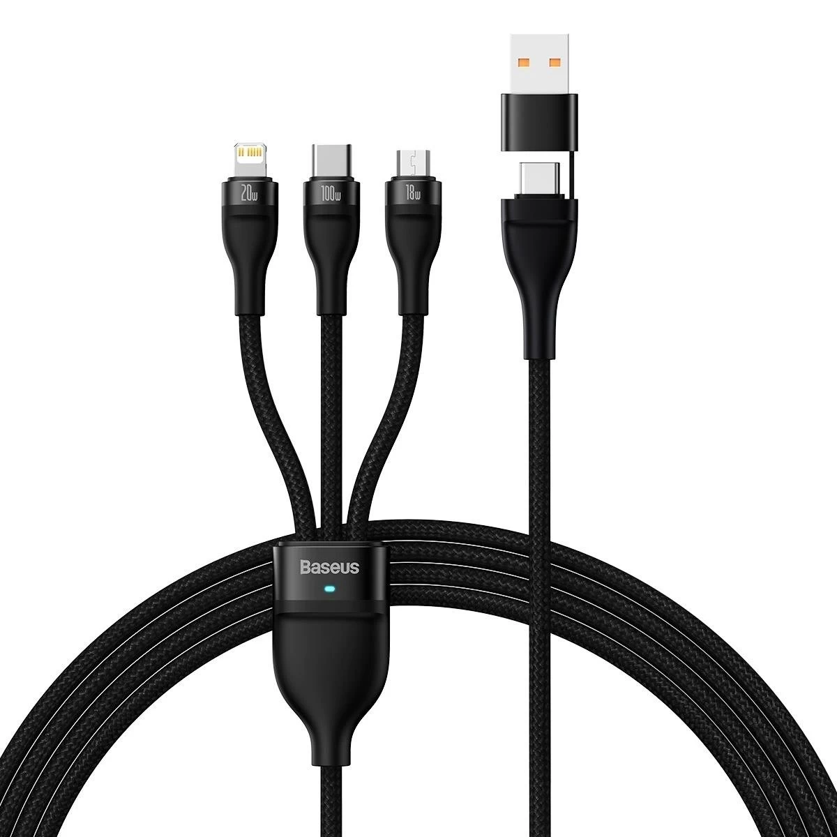 Kabelis 4in1 Usb+usb-c į Usb-c / Iphone Lightning / Micro Usb 1,2 M - Juodas