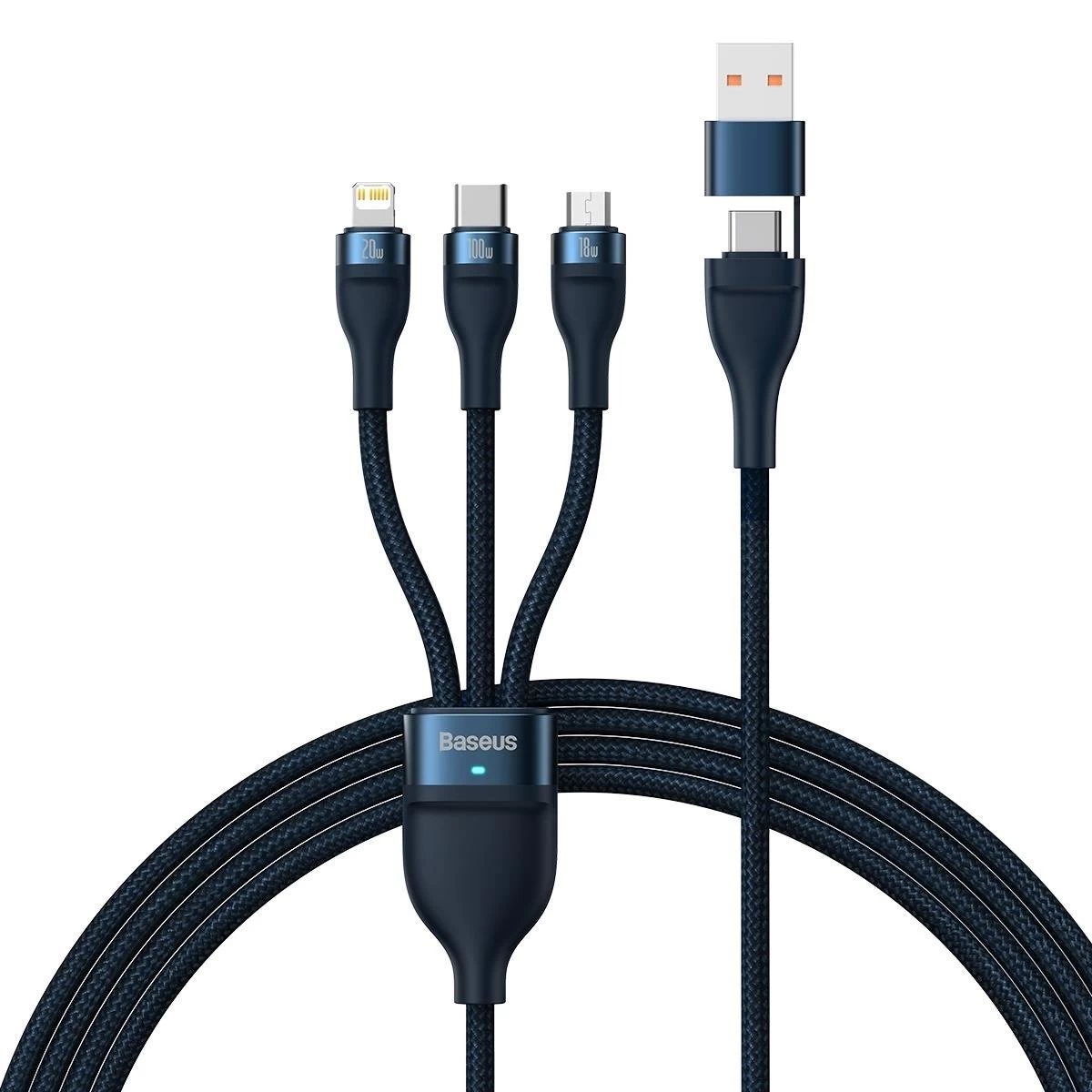 Kabelis 4in1 Usb+usb-c į Usb-c / iphone Lightning / Micro Usb 1,2 M - Mėlynas