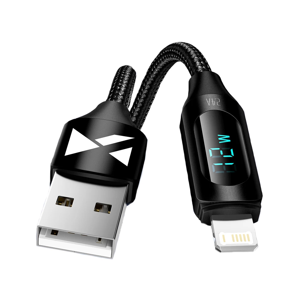 Kabelis iphone Usb-a - lightning Su Led Ekranu 2.4a 2 M Juodas