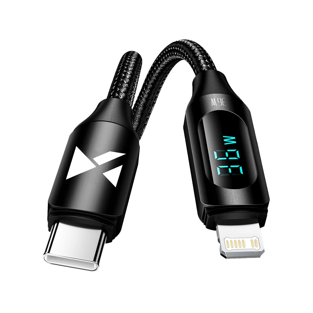 Kabelis iphone Usb-c - lightning Su Led Ekranu 36w 1 M Juodas