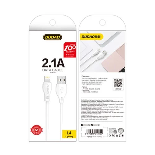 Kabelis iphone Usb - lightning 2.1a 2 M, Baltas