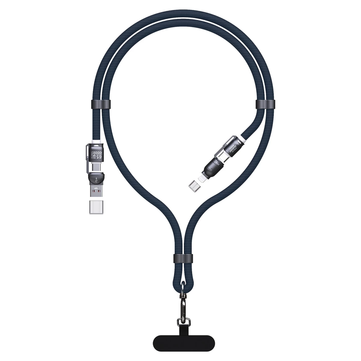 Kabelis Su Dirželiu 4in1 Usb-c Su iphone Lightning Usb-a Adapteriais - Mėlynas