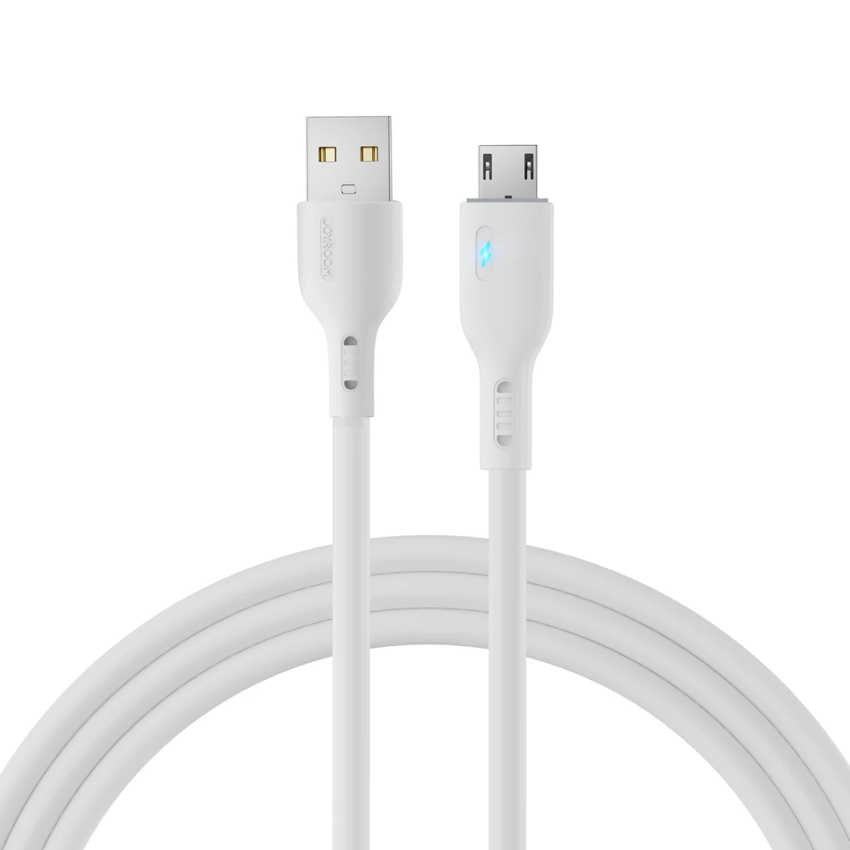 Kabelis Su Led Indikatoriumi Usb - Micro Usb 2.4a 2 M Baltas
