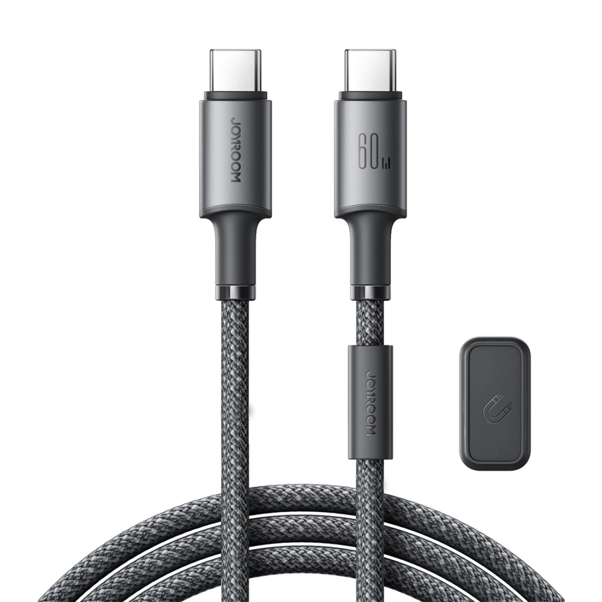 Kabelis Usb-c - Usb-c Su Magnetiniu Laikikliu Ir Organizatoriumi 1,2 M - Pilkas