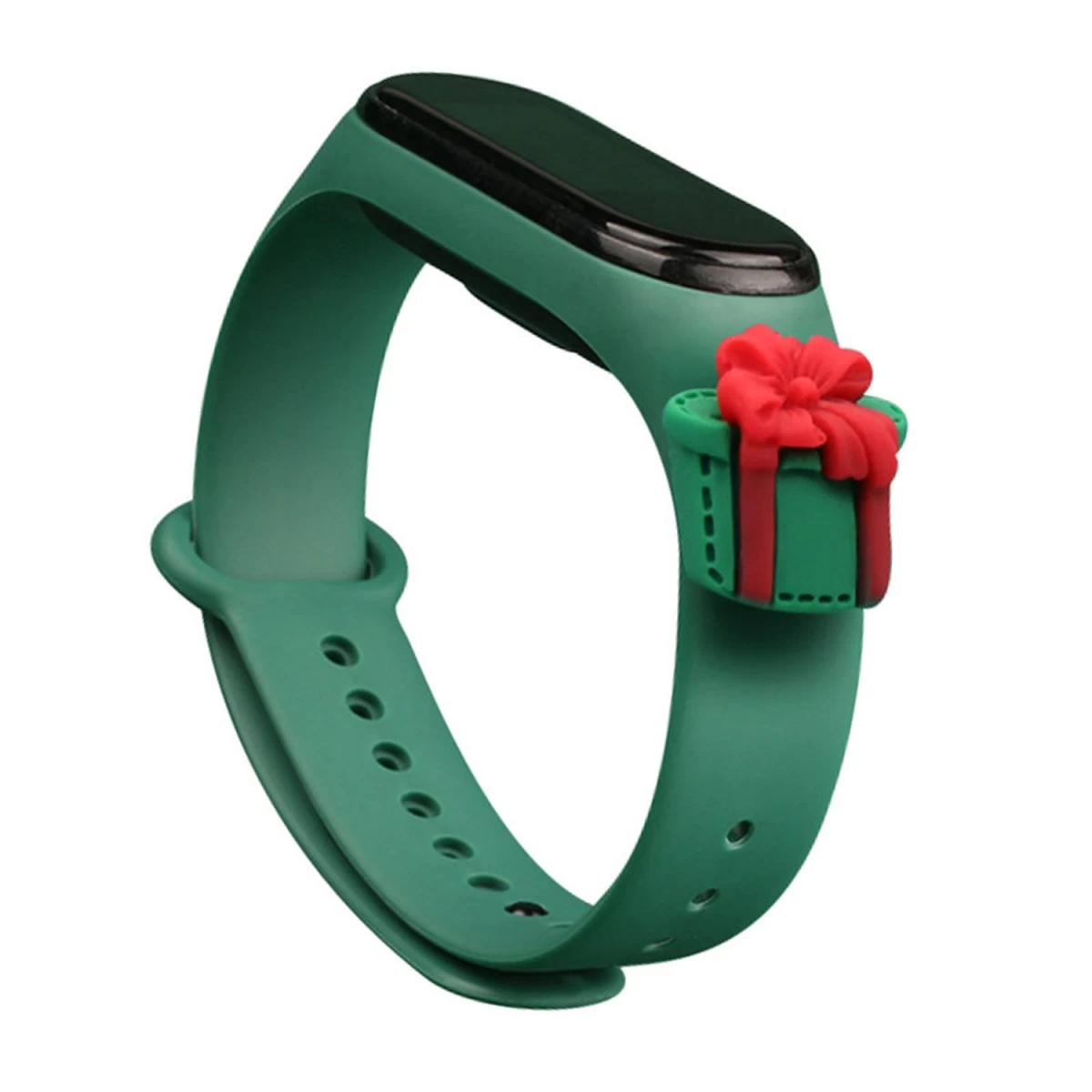 Kalėdinis Dirželis Xiaomi Mi Band 4 / Mi Band 3 Kalėdinė Silikoninė Apyrankė Tamsiai žalia (dovana)