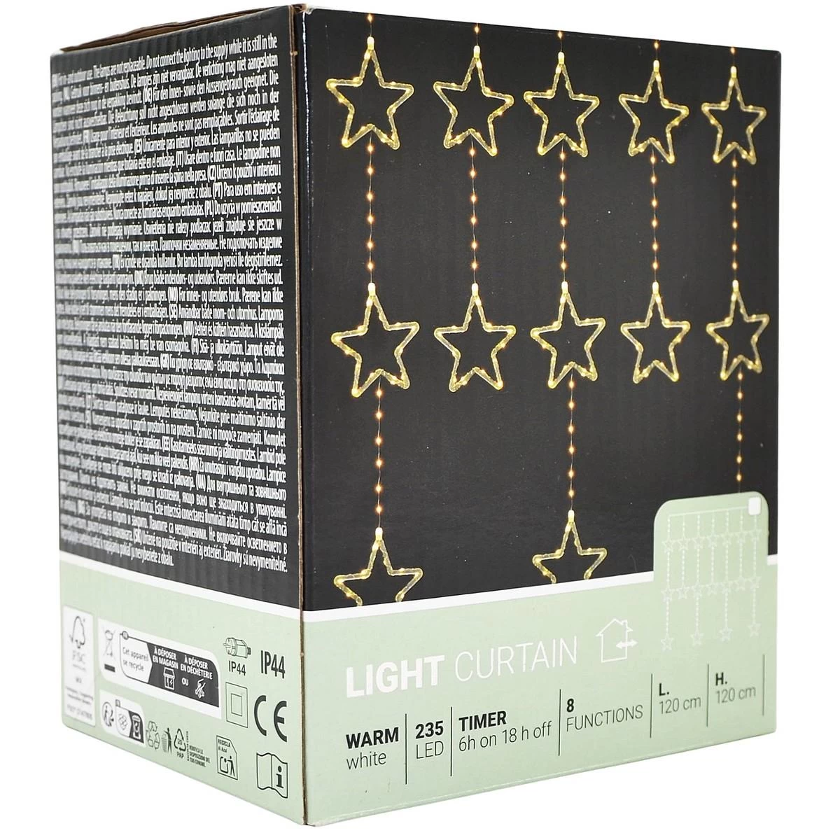 Kalėdų Eglutės Lempučių šviesos Užuolaida 120x120 Cm 235led White Stars