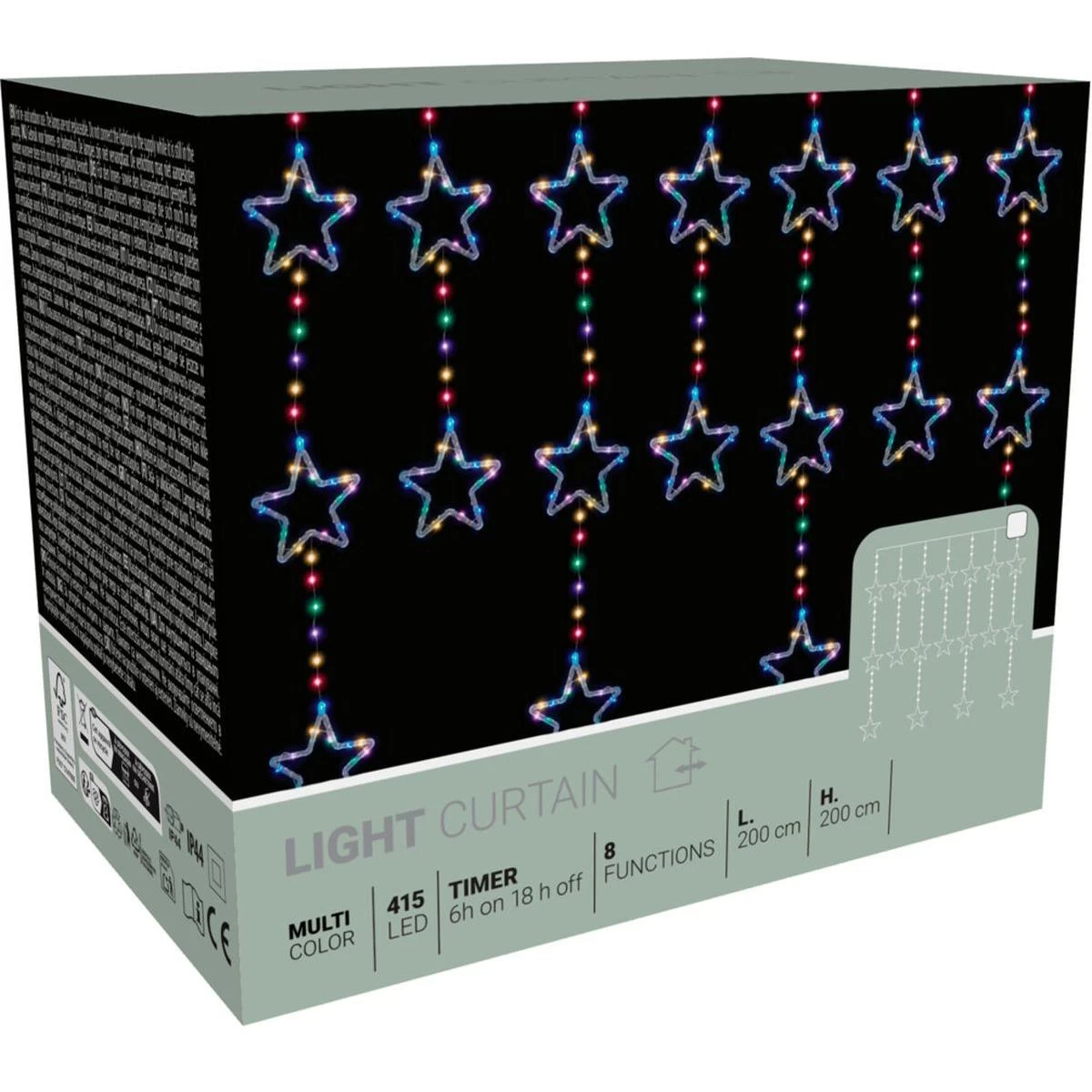 Kalėdų Eglutės Lemputės šviesos Užuolaida 200x200 Cm 415led Stars Multikolor