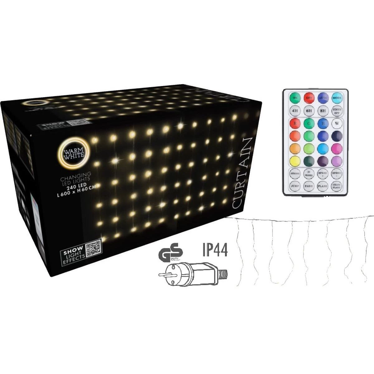 Kalėdų Eglutės Lemputės, šviesos Užuolaida, Lauko/vidaus Naudojimui, 240 Led, 600x60 Cm, Su Nuotolinio Valdymo Pultu, šilta Balta