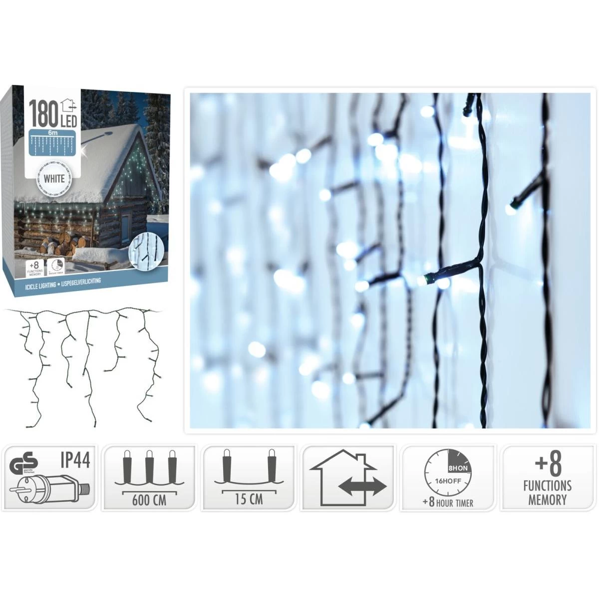 Kalėdų Eglutės žibintai Lauko šviesos Užuolaida 180 Led Valdiklis Laikmatis šaltai Baltas Kabelis žalias