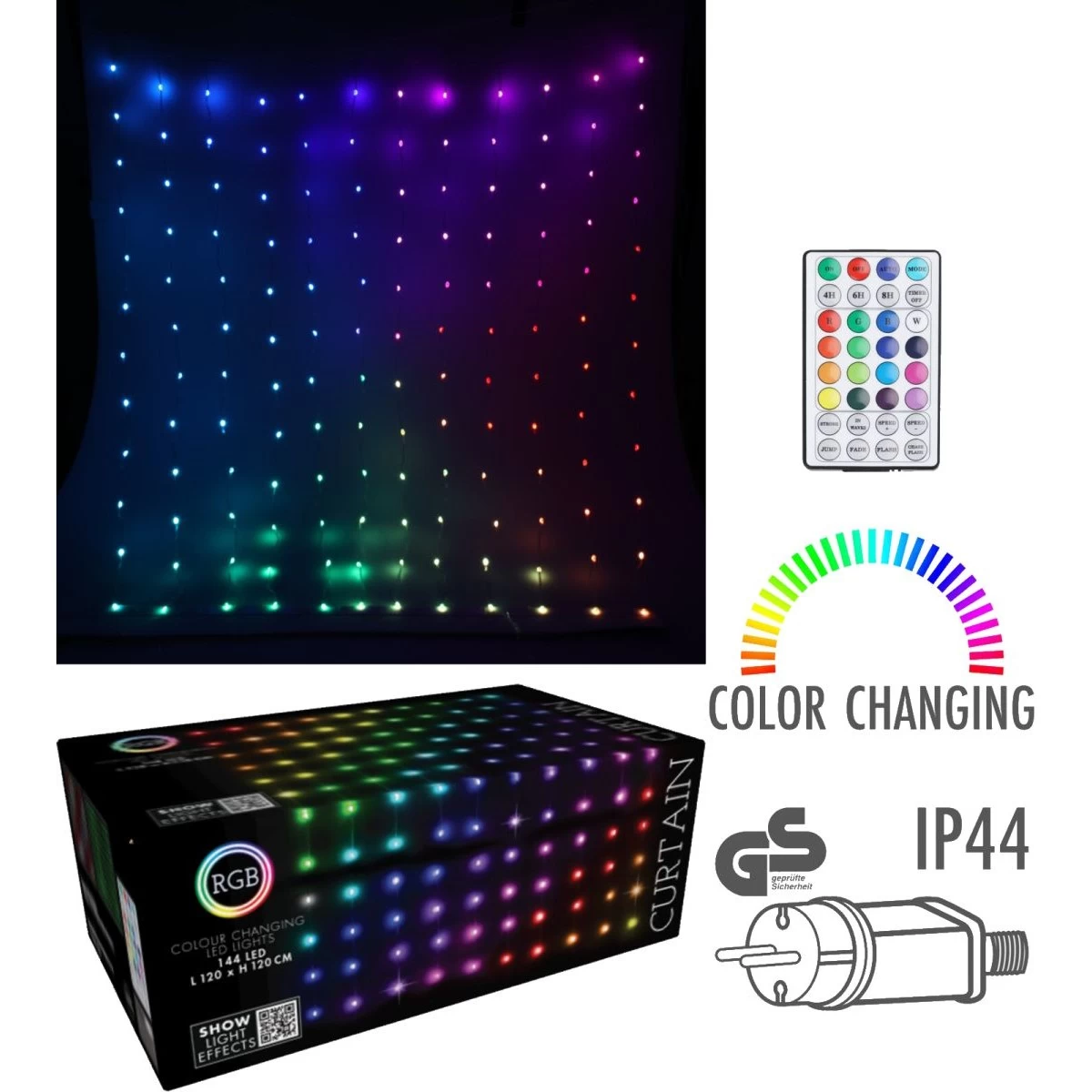 Kalėdų Eglutės žibintai Lauko / Vidaus šviesos Užuolaida 144 Led Rgb 120x120cm Su Nuotolinio Valdymo Pulteliu Daugiaspalvė Kalėdų Eglutės žibintai Lauko / Vidaus šviesos Užuolaida 144 Led Rgb 120x120cm Su Nuotolinio Valdymo Pulteliu Daugiaspalvė