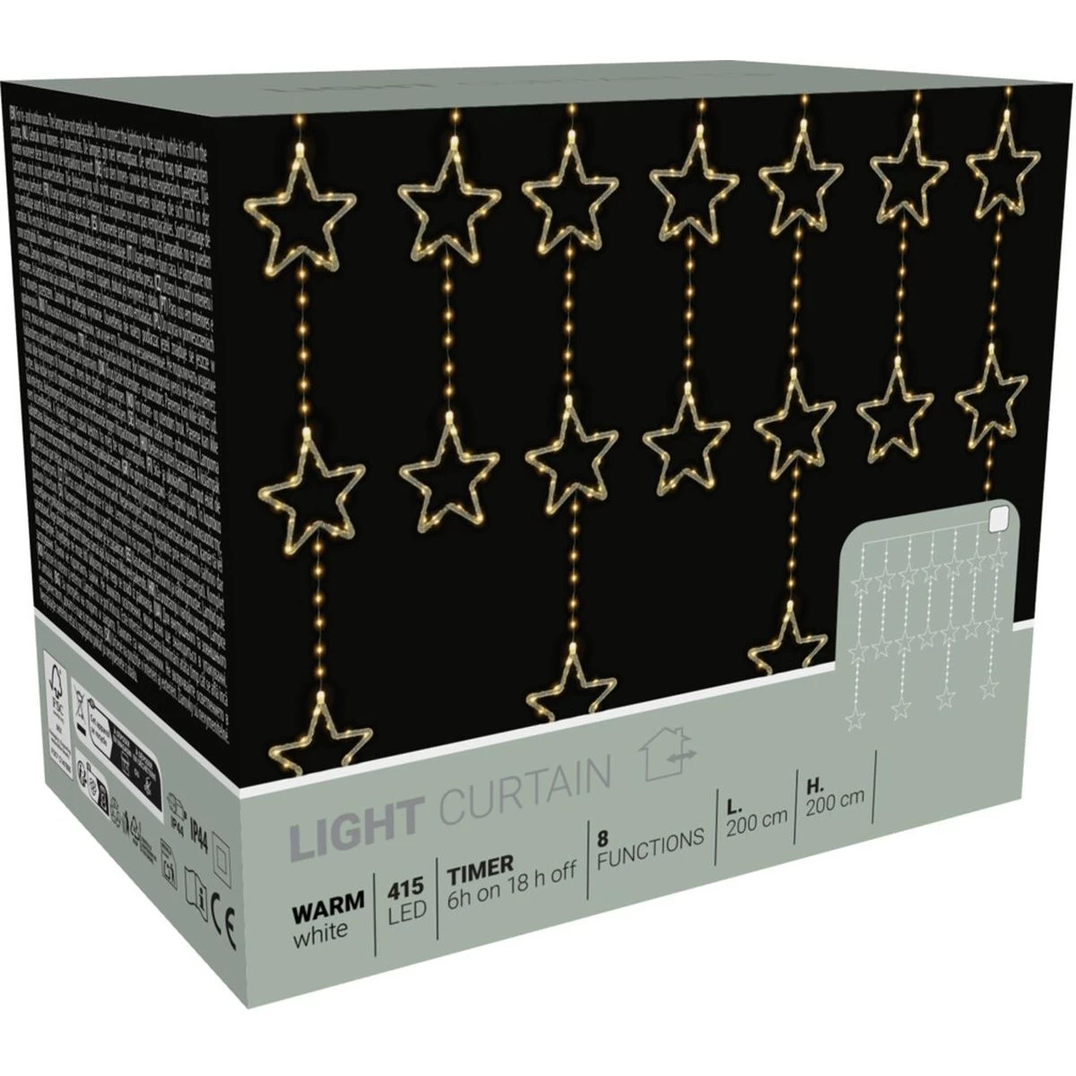 Kalėdų Eglutės žibintų šviesos Užuolaida 200x200 Cm 415led White Stars