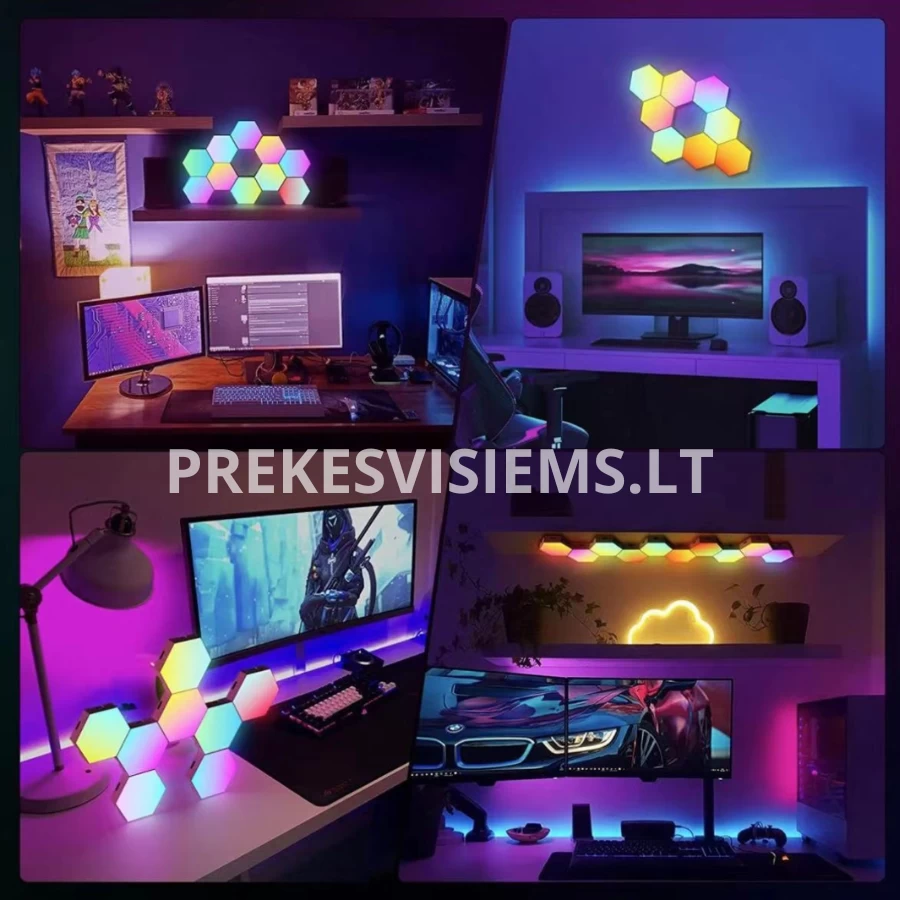 Kambario apšvietimas Hexagon Ambience LED RGB dekoracija 6vnt