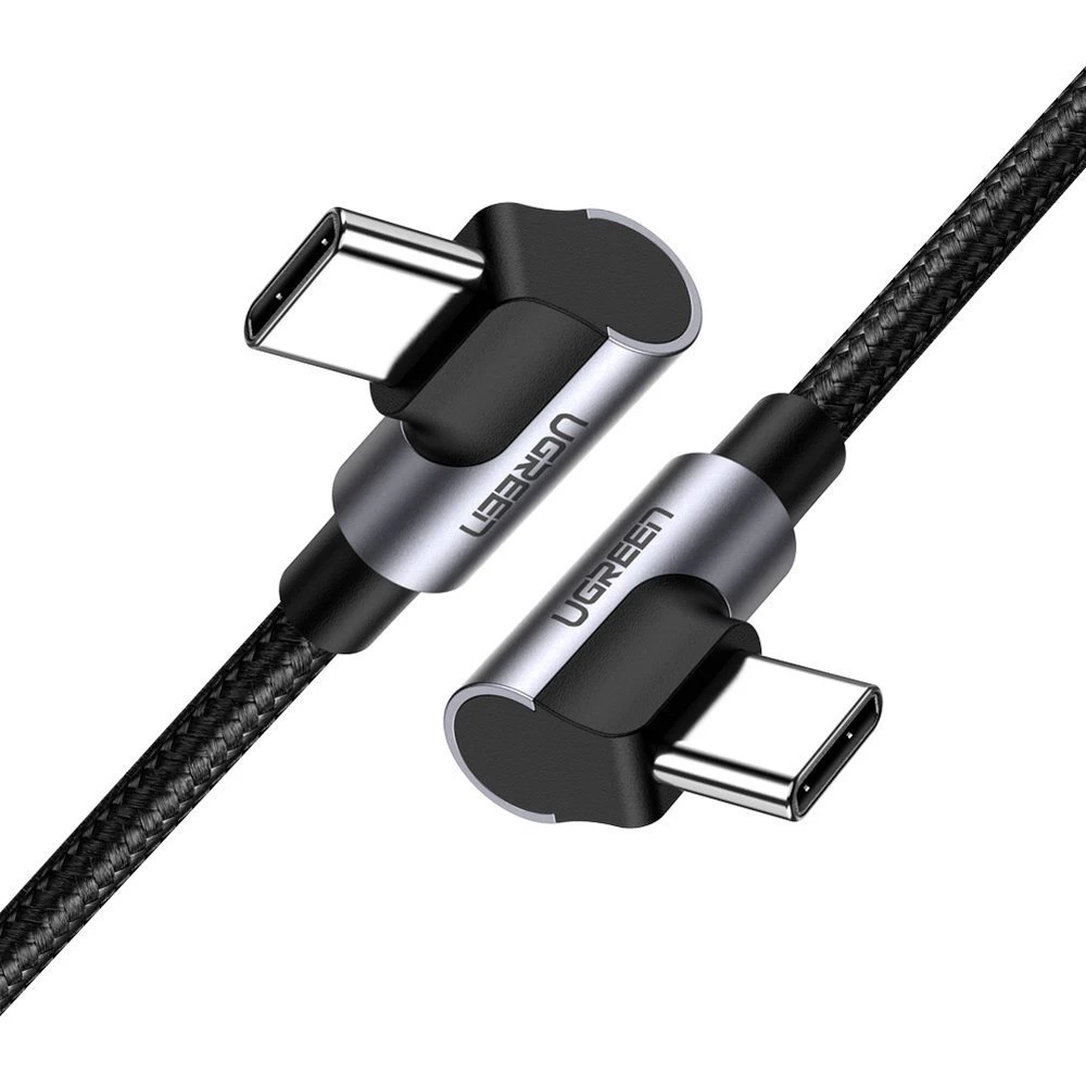 Kampinis Kabelis Su šonine Jungtimi Iš Usb-c į Usb-c Quick Charge 1 M - Pilkas