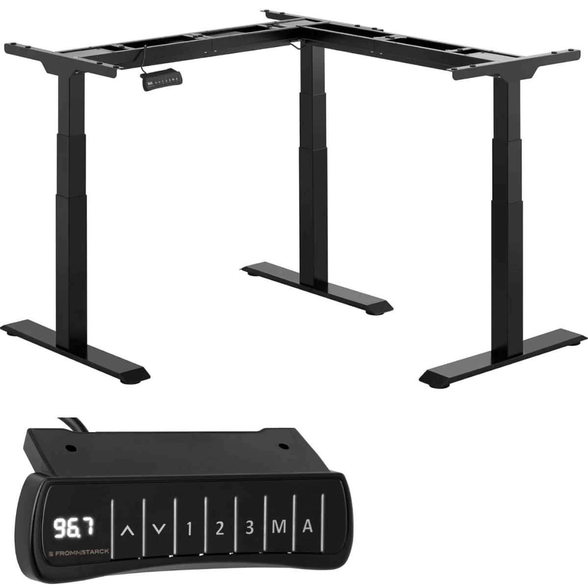 Kampinis Rašomojo Stalo Rėmas Su Elektriniu Aukščio Reguliavimu 58-123 Cm Right Angle Kampinis Rašomojo Stalo Rėmas Su Elektriniu Aukščio Reguliavimu 58-123 Cm Right Angle