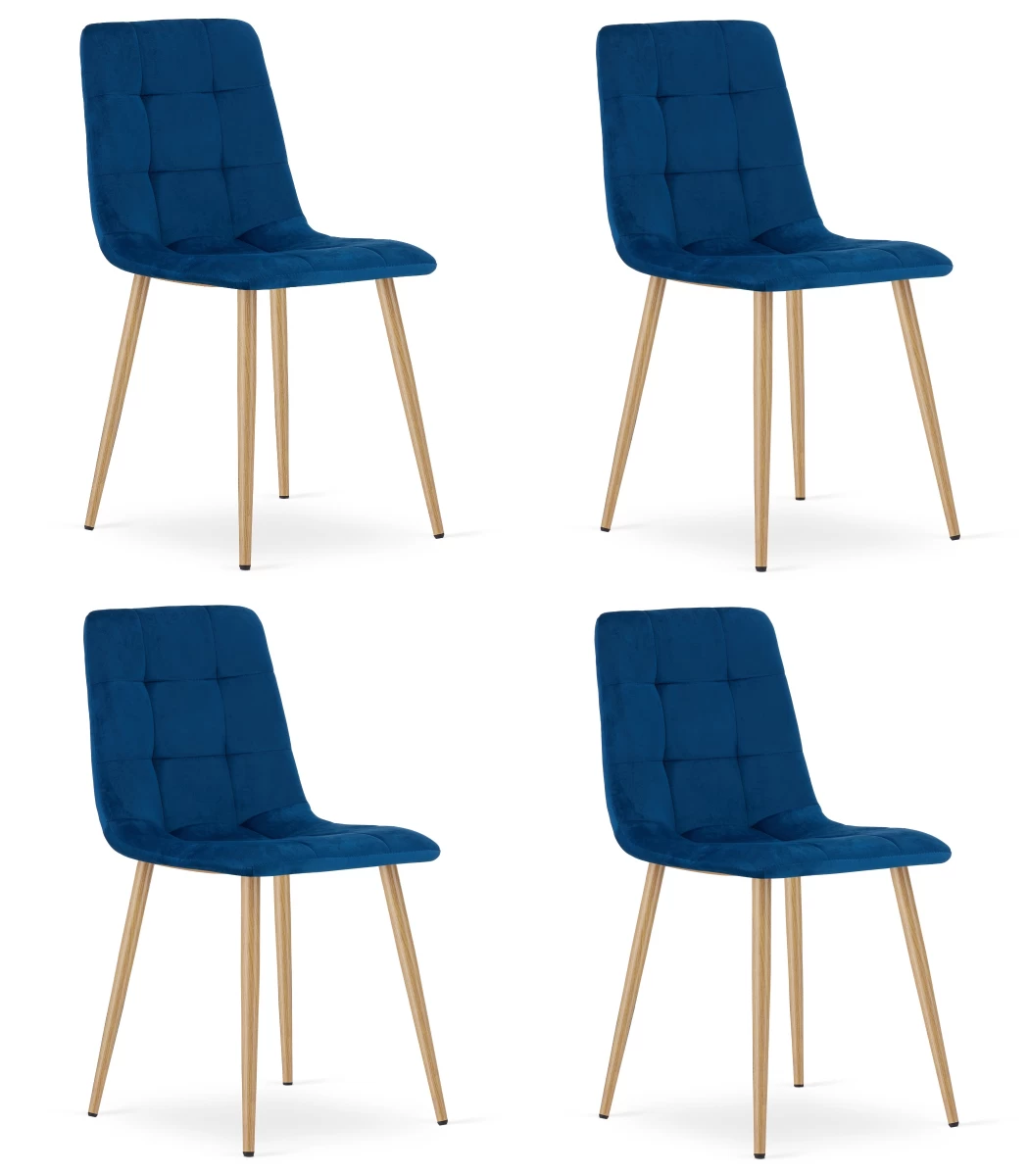 kara Kėdė - Tamsiai Mėlynas Aksomas / Medžio Spalvos Kojos X 4