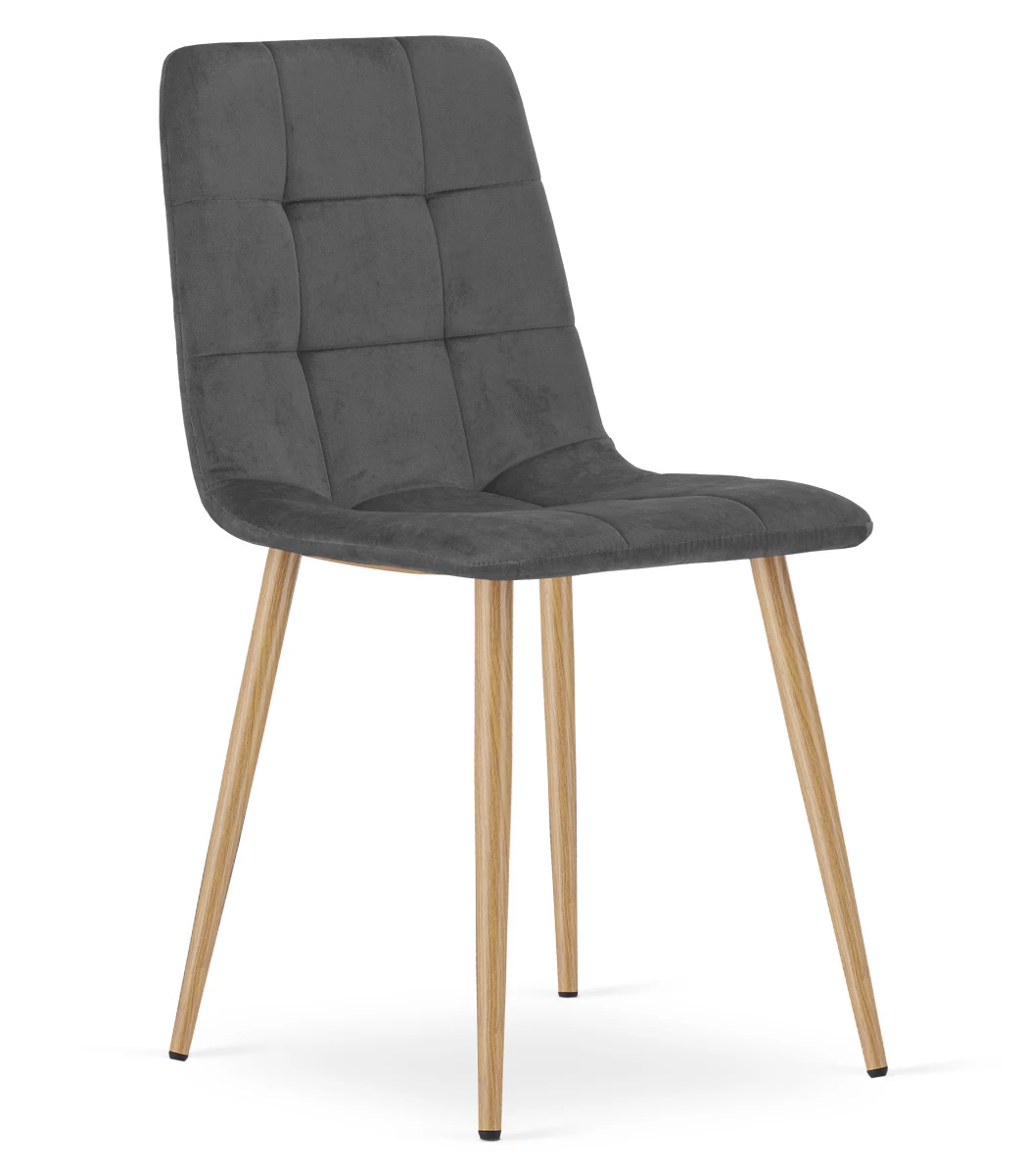 kara Kėdė - Tamsiai Pilkas Aksomas / Medžio Spalvos Kojos X 1