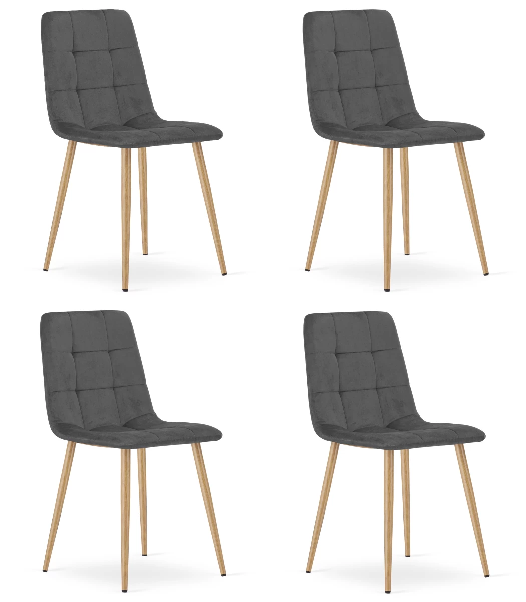 kara Kėdė - Tamsiai Pilkas Aksomas / Medžio Spalvos Kojos X 4