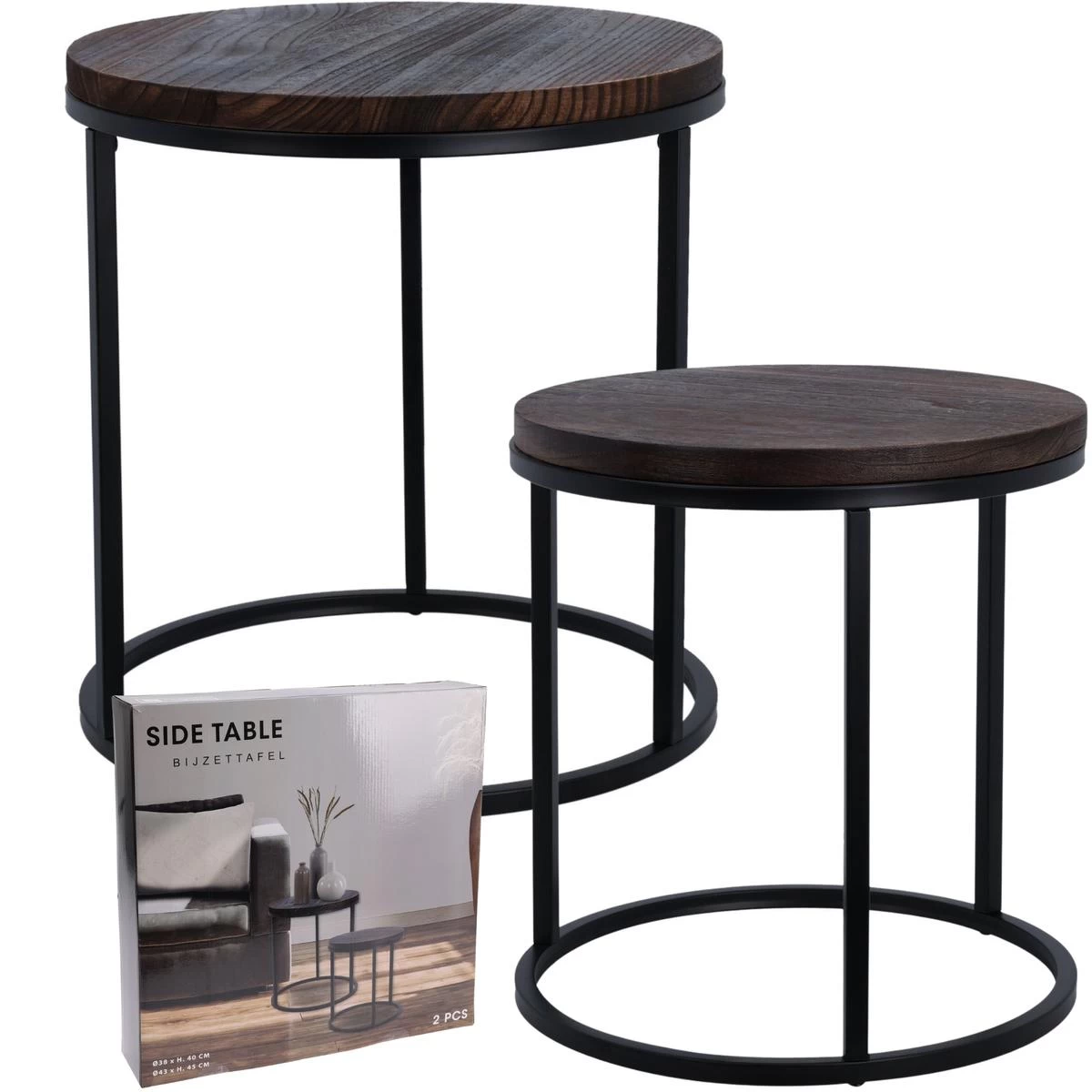 Kavos Staliukų Rinkinys 2in1 Medinis Stalviršis 38/43 Cm